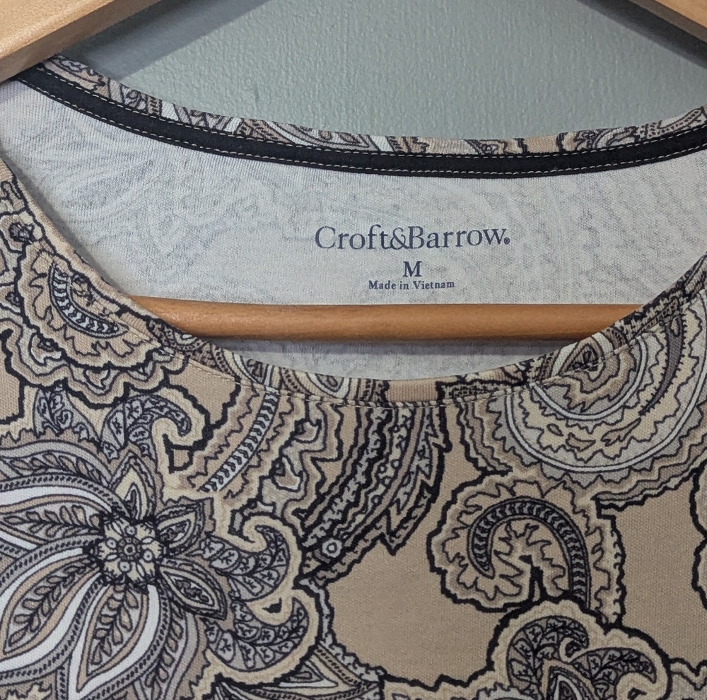 Croft & Barrow The Classic Tee Women's Size M Paisley Cotton Cap Sleeve Top - Picture 4 of 9